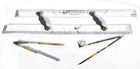 Advance.Man Marine Navigation Parallel Ruler Clear! Folding Parallel Ruler 21 inches with Brass Divider and Brass Pencil Compass 8 inches