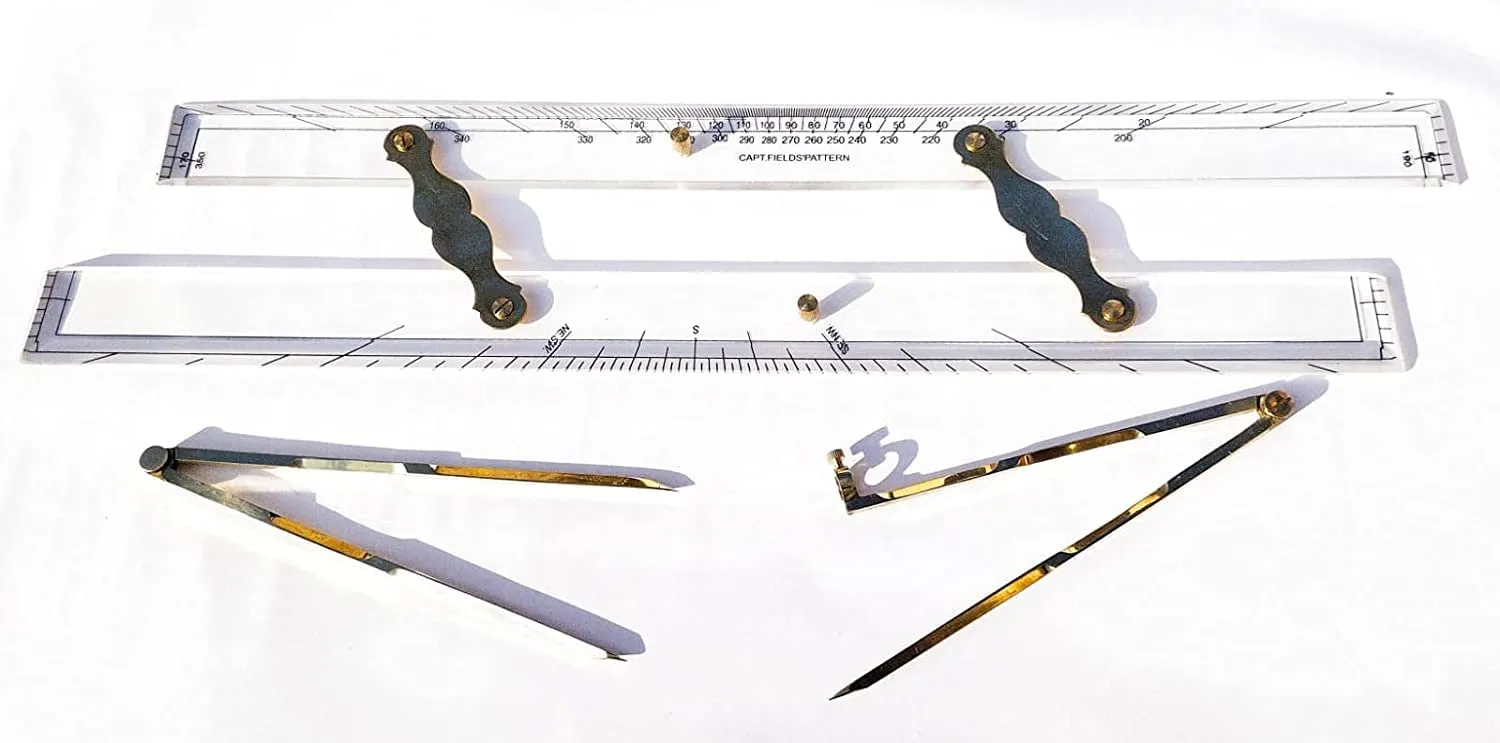 Advance.Man Marine Navigation Parallel Ruler Clear! Folding Parallel Ruler 21 inches with Brass Divider and Brass Pencil Compass 8 inches