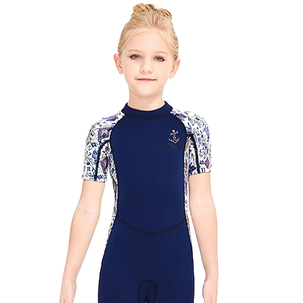 Little Surprise Box 2.5mm Neoprene Navy Anchor Print Swimwear for Kids with UP50