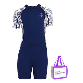 Little Surprise Box 2.5mm Neoprene Navy Anchor Print Swimwear for Kids with UP50